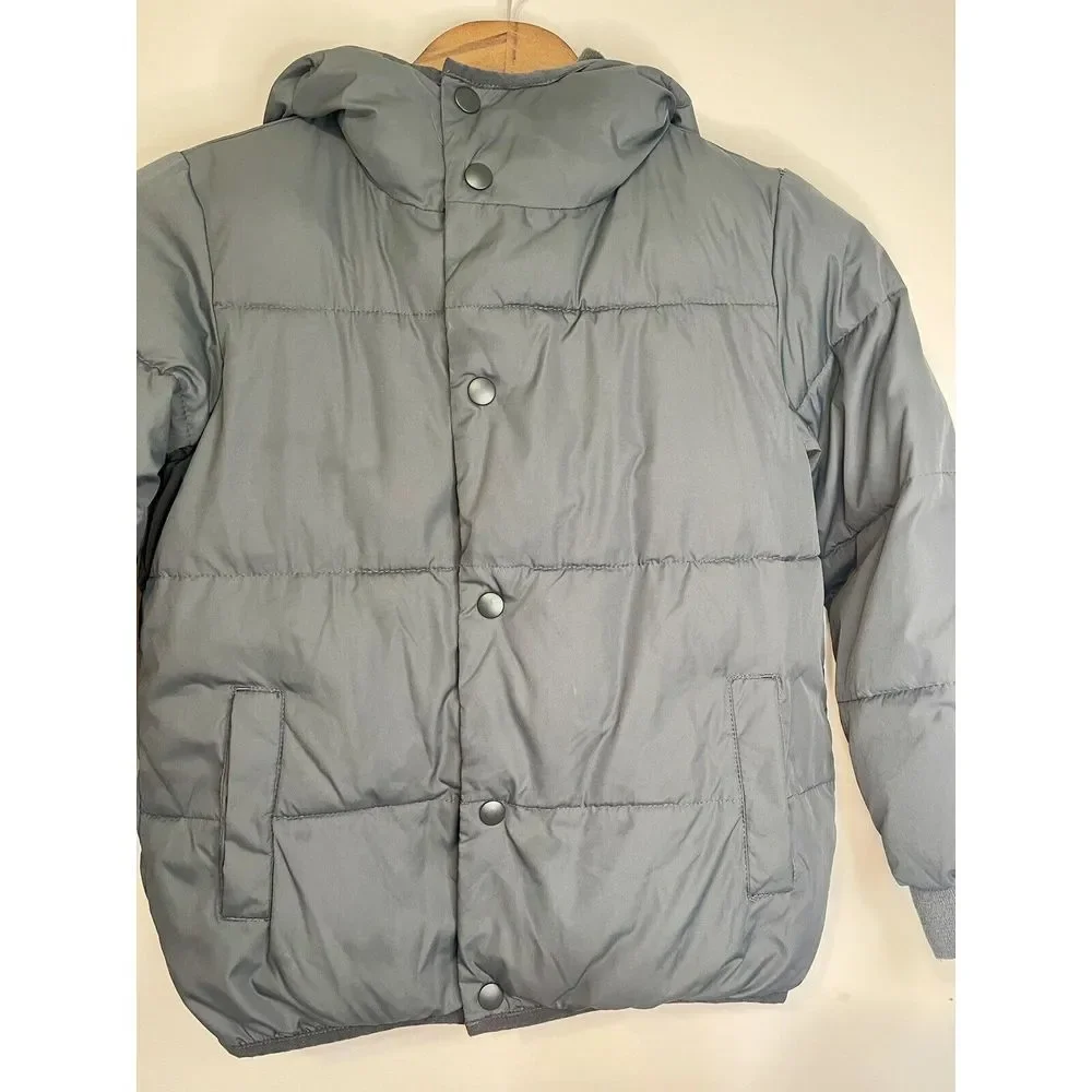 Crewcuts J. Crew Kids 6-7 Puffer Jacket Gray‎ Hooded Full Zip Fleece Lined